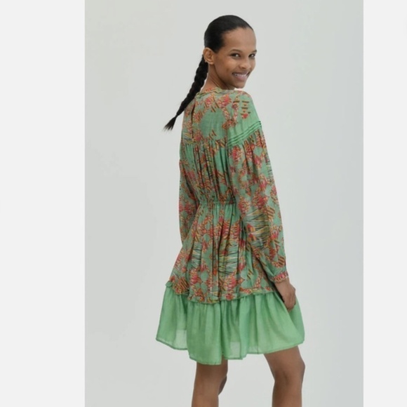 Chufy Tika Mini Daxa Mint Green Long Sleeve Fit Flare Boho Dress XS Nwt - Picture 3 of 8